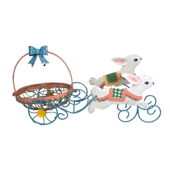 Wire Basket Bunny Carriage Egg Holder Easter Spring Metal Decoration, READ - Picture 1 of 16
